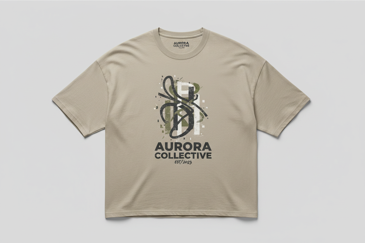 Beige Oversized Logo T-Shirt L