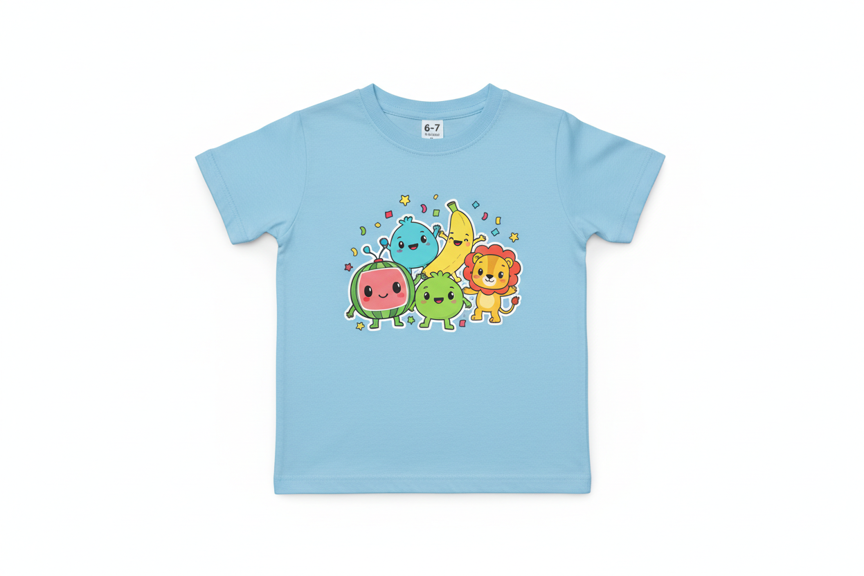 Light Blue Kids Cartoon T-Shirt