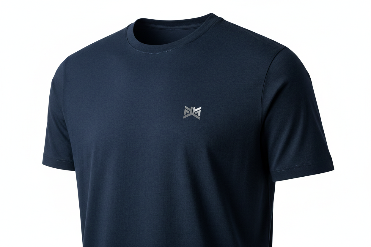 Premium Navy T-Shirt Front - Small Logo
